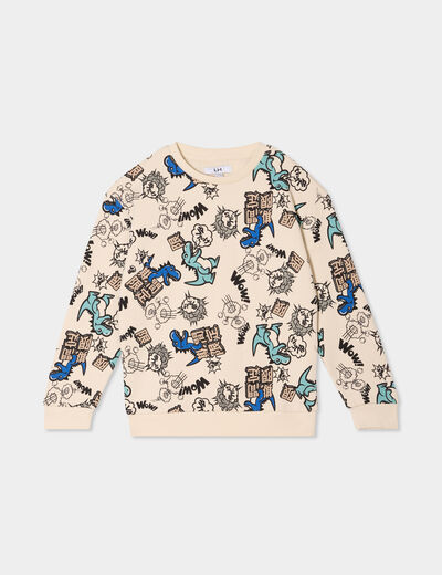 Sweat col rond manches longues ecru garçon