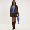 Pull col rond manches longues bleu ciel femme