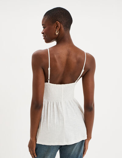D&eacute;bardeur effet crochet col V coton blanc femme