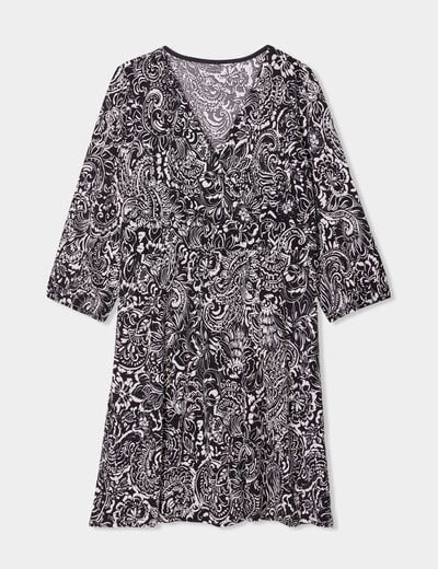 Robe courte manches 3/4 noir femme