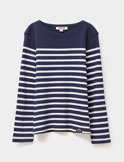 T-shirt manches longues col rond coton bleu marine fille