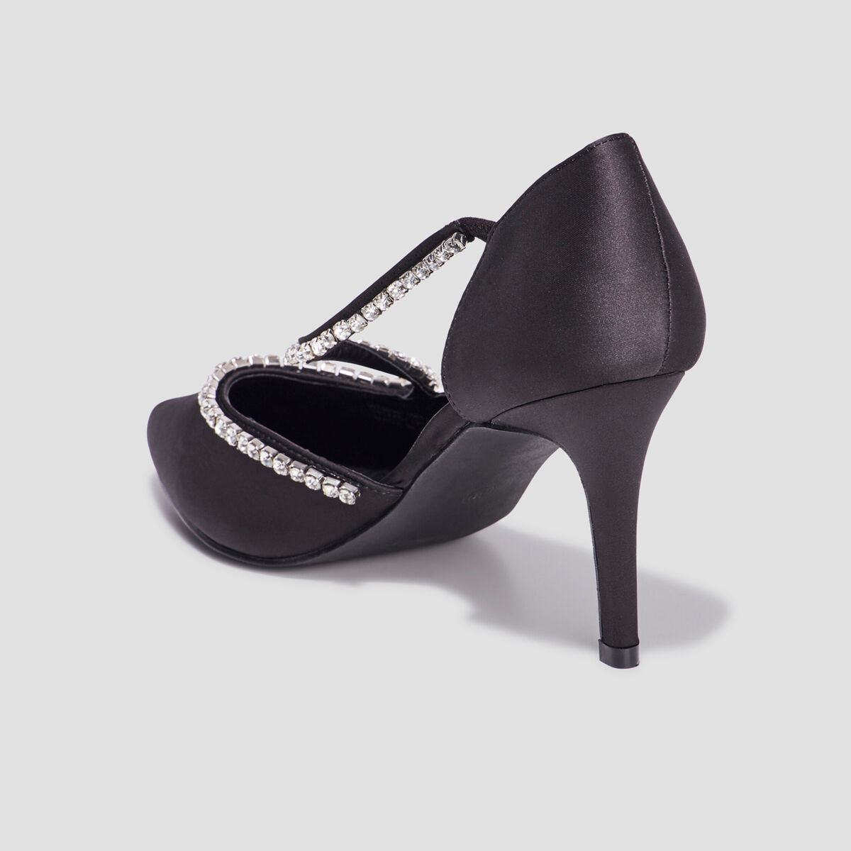 Escarpins brides &agrave; strass pied large noir femme