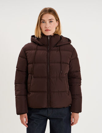Doudoune &agrave; capuche zipp&eacute;e femme marron fonc&eacute; femme