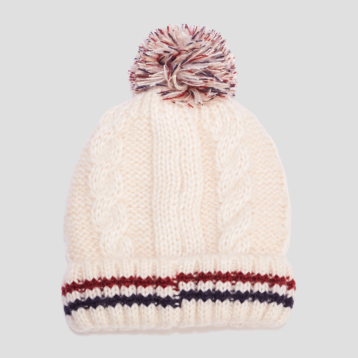 Bonnet tricoté avec pompon et torsades sable garçon