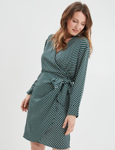 Robe col cache-coeur avec noeud bleu marine femme
