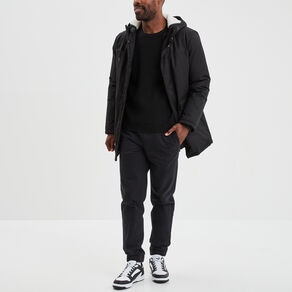 parka mi longue doublee a capuche noir homme Parka mi-longue doublée à capuche noir homme