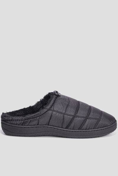 Chaussons mules matelassés et fourrés noir homme
