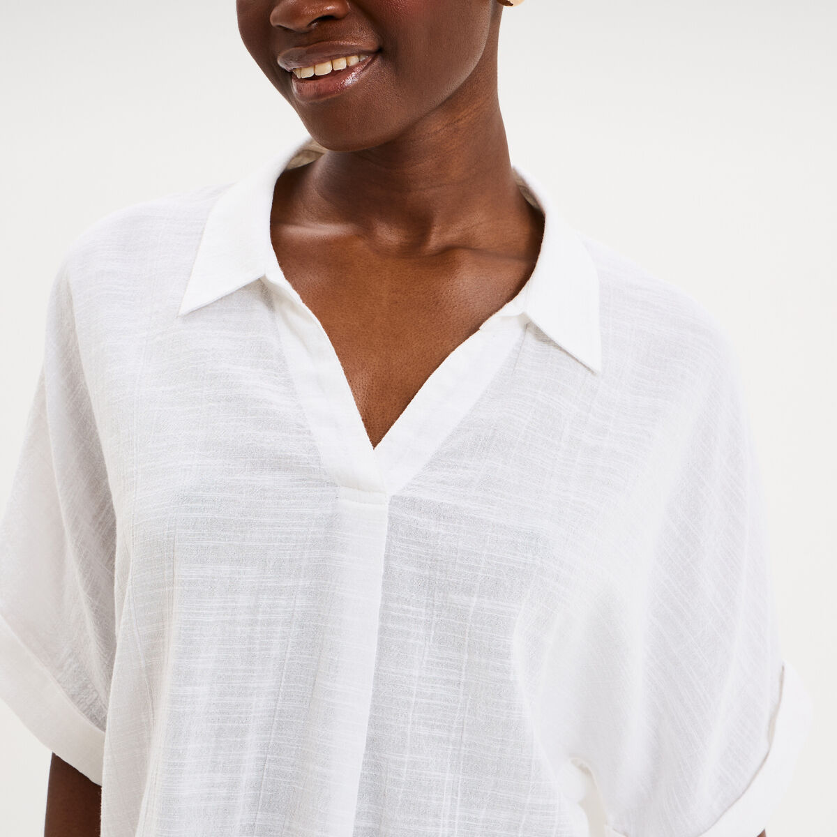 Blouse col chemise oversize coton blanc femme