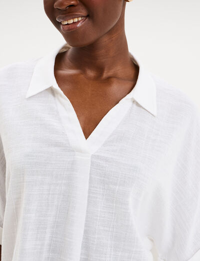 Blouse col chemise oversize coton blanc femme
