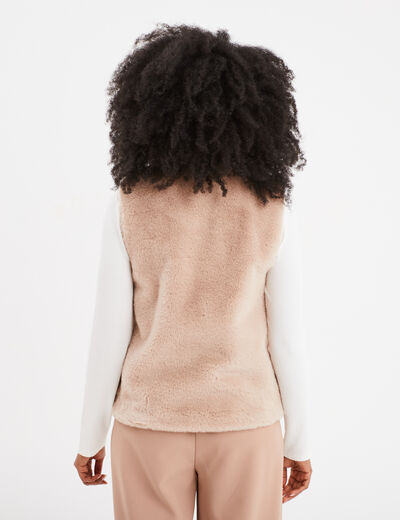 Veste fausse fourrure sans manches beige femme