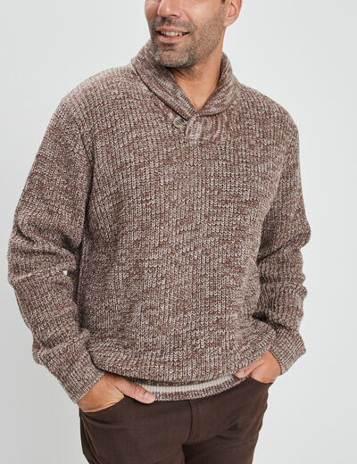 Pull col châle manches longues taupe homme