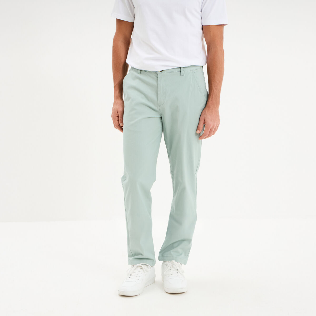 Pantalon chino droit stretch vert pastel homme