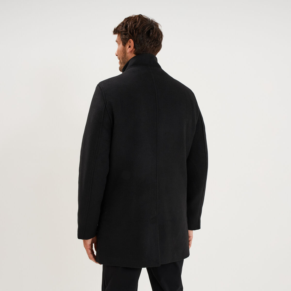Manteau mi-long col montant zipp&eacute; noir homme