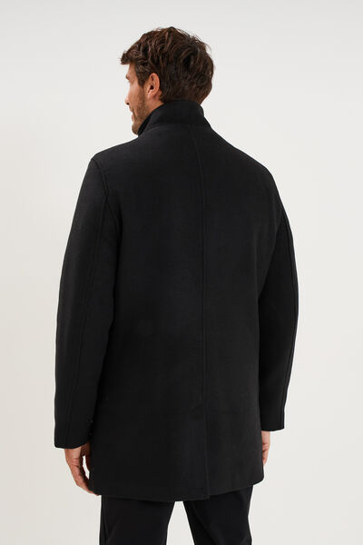 Manteau mi-long col montant zipp&eacute; noir homme