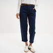 Pantalon chino regular ceinture tress&eacute;e bleu marine femme