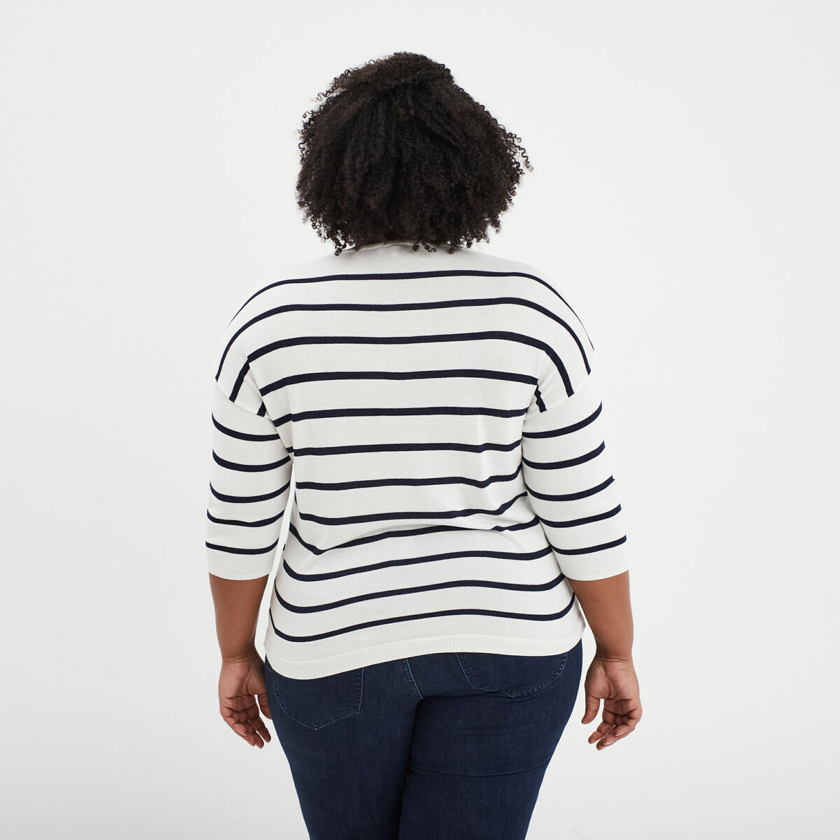 Pull col en V manches 3/4 ecru femme grande taille