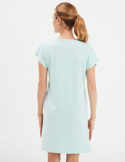 Chemise de nuit manches courtes coton bleu turquoise femme