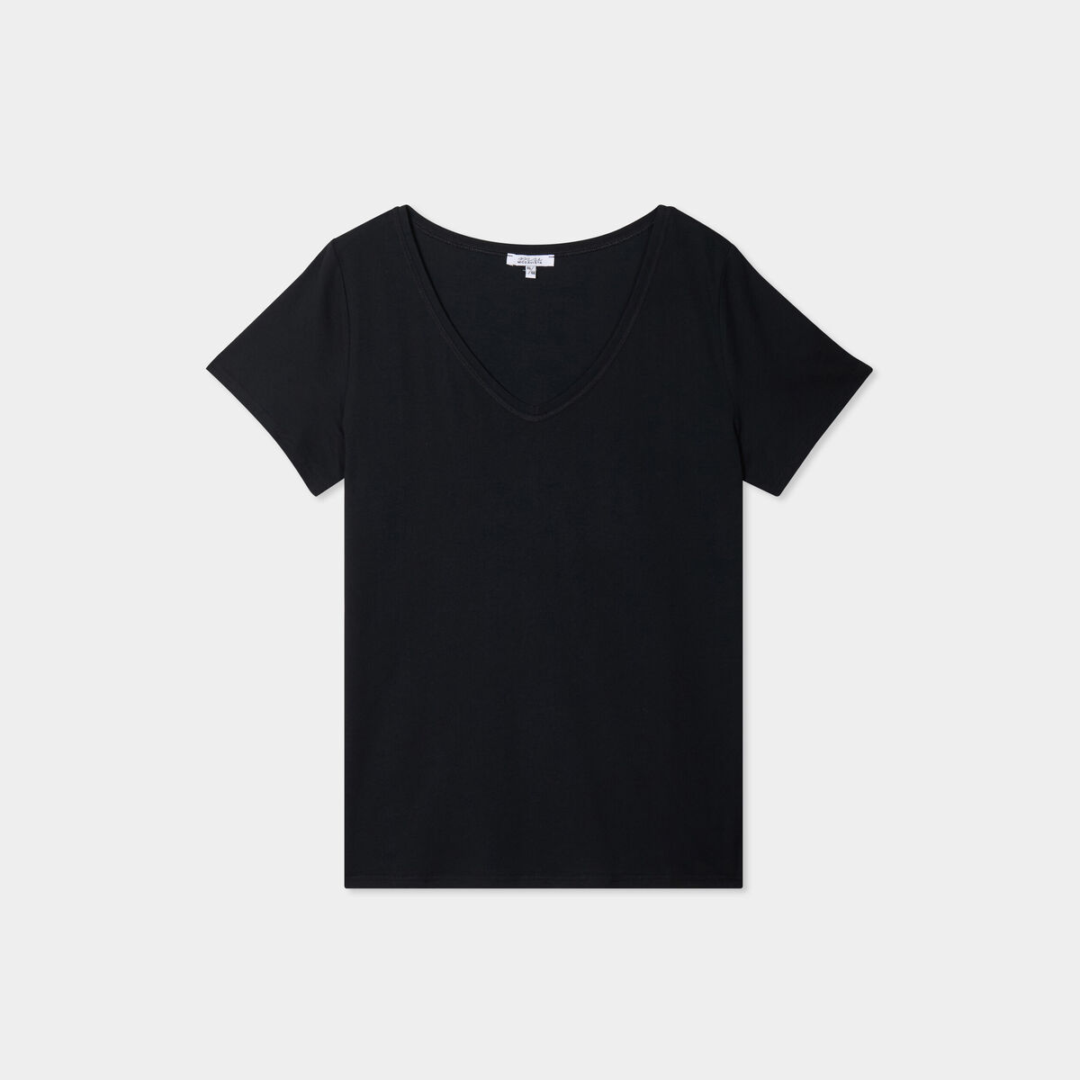 T-shirt col en V manches courtes coton noir femme grande taille