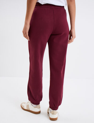 Pantalon jogging droit molleton bordeaux femme