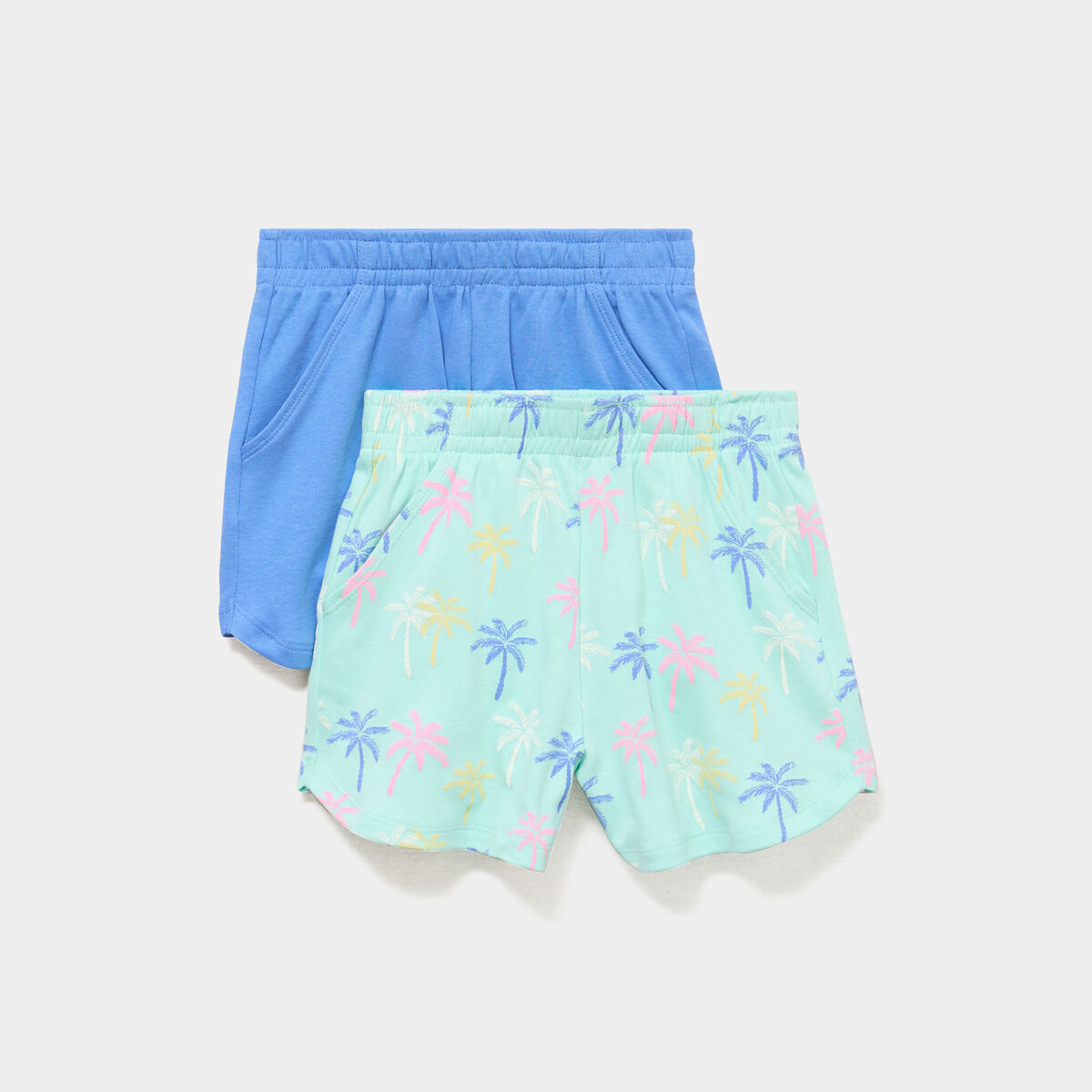 Lot 2 shorts coton taille &eacute;lastiqu&eacute;e bleu turquoise fille