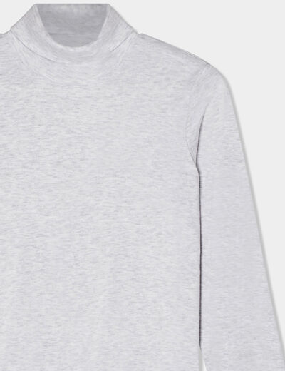 T-shirt coton col roul&eacute; manches longues ecru gar&ccedil;on