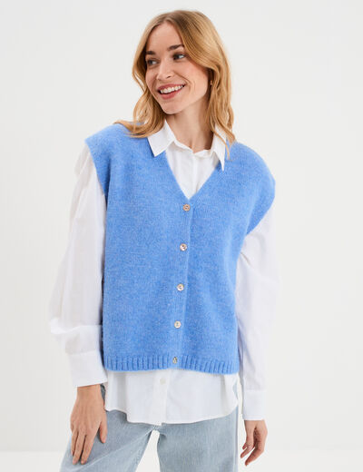 Gilet sans manches col en V bleu electrique femme