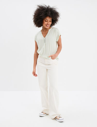 Blouse crépon manches courtes vert kaki femme