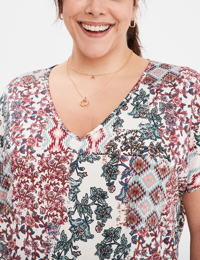 T-shirt col en V manches courtes ecru femme grande taille