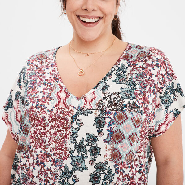T-shirt col en V manches courtes ecru femme grande taille