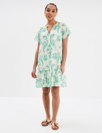Robe trapèze manches papillons coton ecru femme