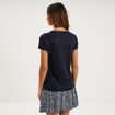 T-shirt col en V manches courtes bleu fonc&eacute; femme
