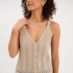 D&eacute;bardeur en maille crochet avec boutons beige femme