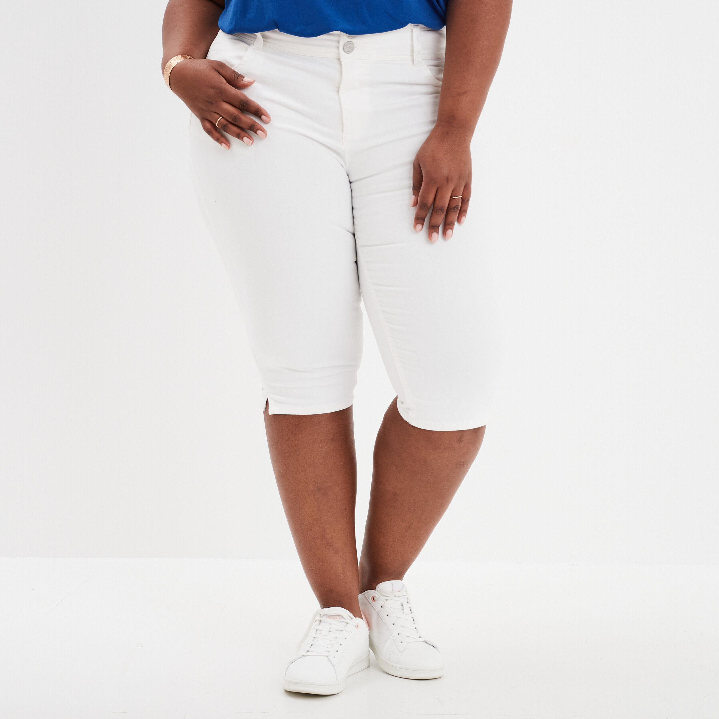 Jeans pantacourt slim taille haute blanc femme grande taille MODAVISTA