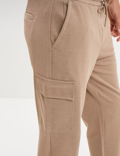 Pantalon cargo taille &eacute;lastiqu&eacute;e taupe homme
