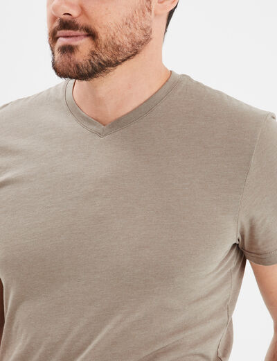 T-shirt manches courtes coton col V taupe homme