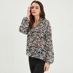Blouse col froncé à cordons et volants noir femme