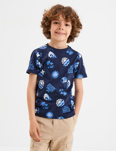 T-shirt manches courtes coton bleu pastel garçon