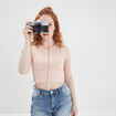 T-shirt cropped encolure carrée Creeks rose poudrée femme