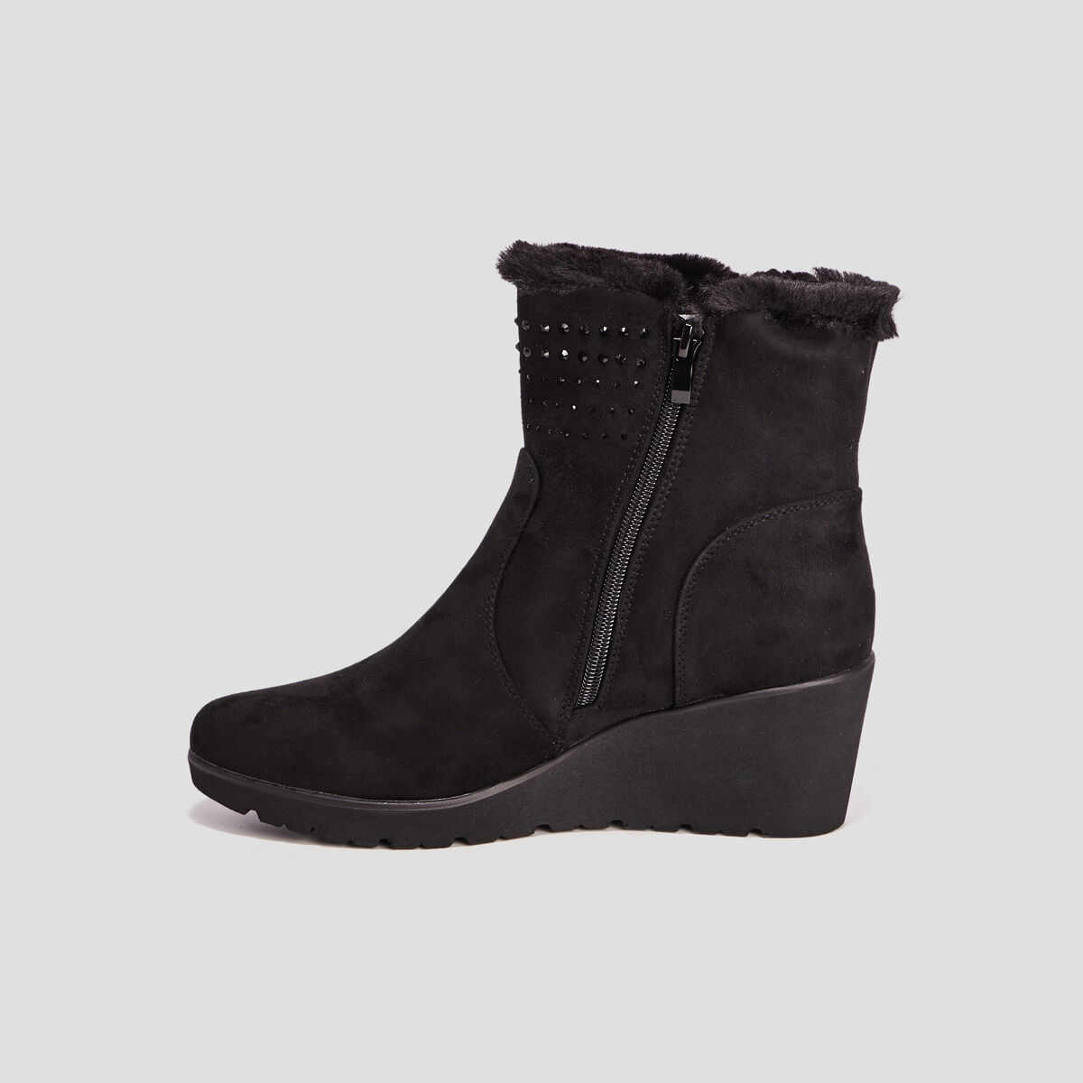 Bottines compens&eacute;es pied large noir femme