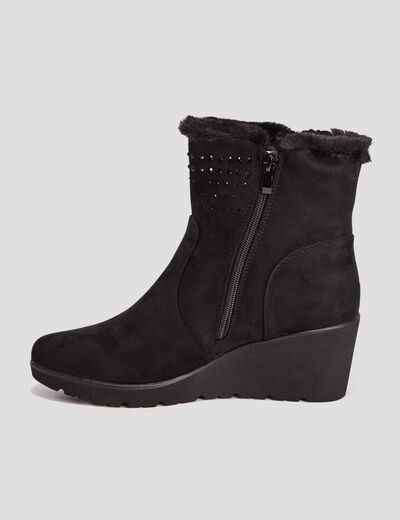 Bottines compens&eacute;es pied large noir femme
