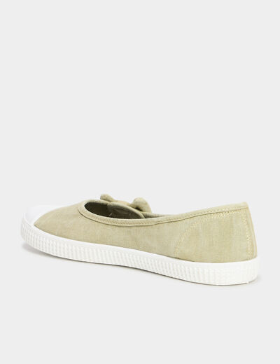 Ballerines en toile avec noeuds vert femme