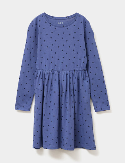 Robe évasée manches longues coton bleu gris fille