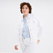 Veste courte en jean boutonn&eacute;e denim blanc femme grande taille