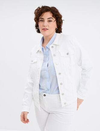 Veste courte en jean boutonn&eacute;e denim blanc femme grande taille