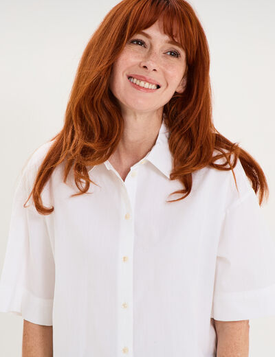 Chemise boxy manches coude boutonn&eacute;e blanc femme
