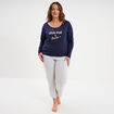 Ensemble pyjama 2 pi&egrave;ces coton bleu marine femme grande taille