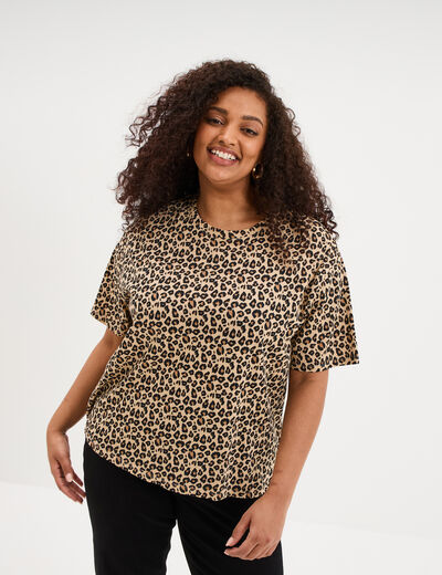 T-shirt col rond manches courtes coton sable femme grande taille