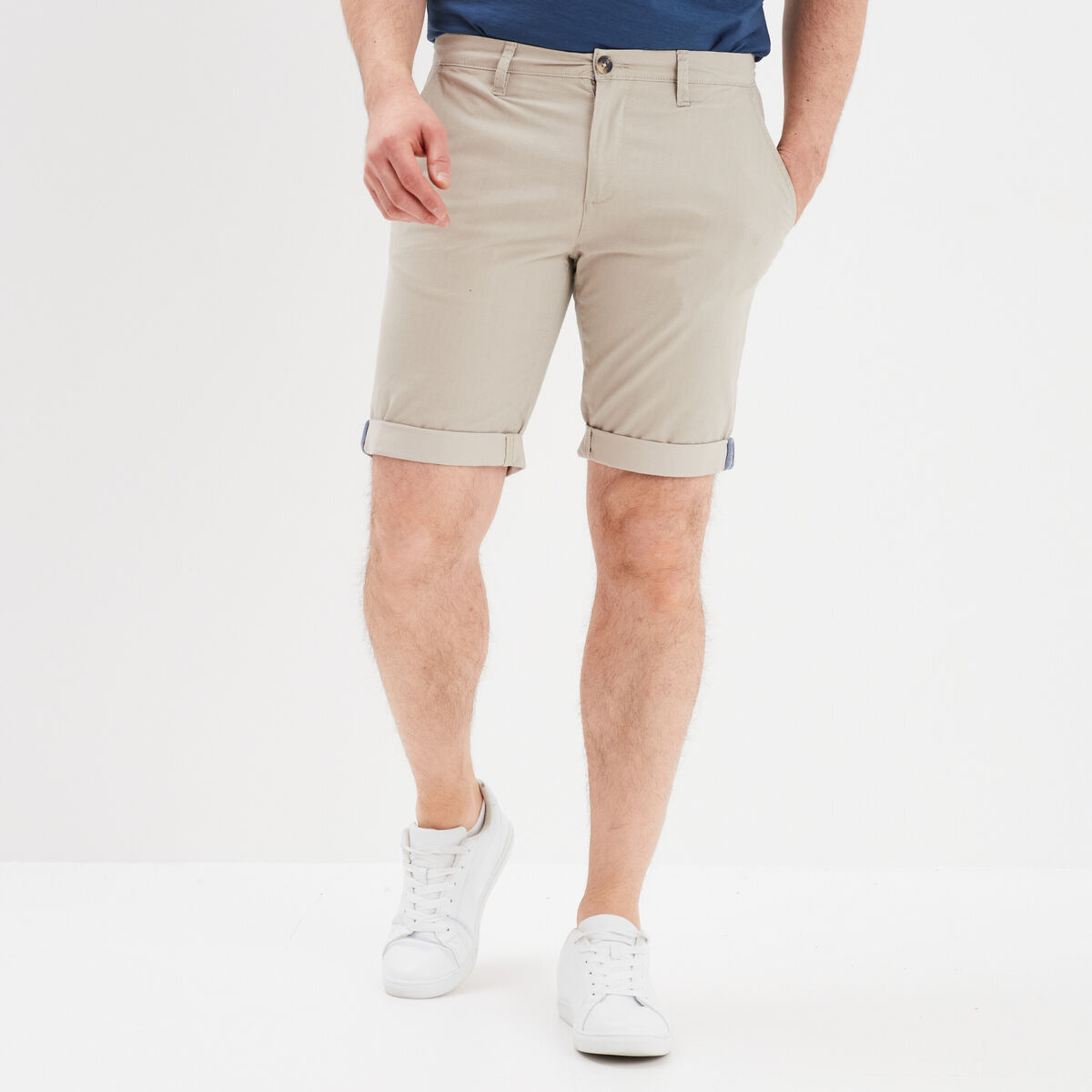 Bermuda short chino droit coton stretch creme homme