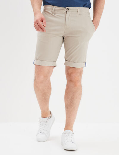 Bermuda short chino droit coton stretch creme homme