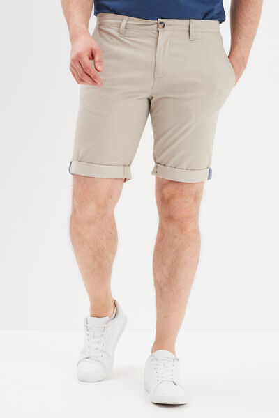 Bermuda short chino droit coton stretch creme homme